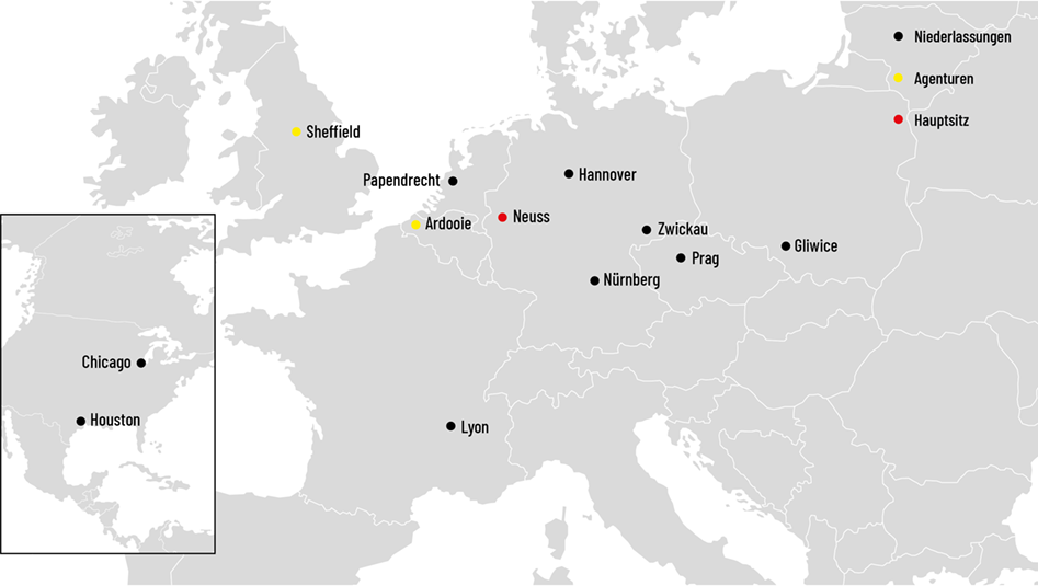 Carte avec toutes les implantations d'universal aciers en Europe